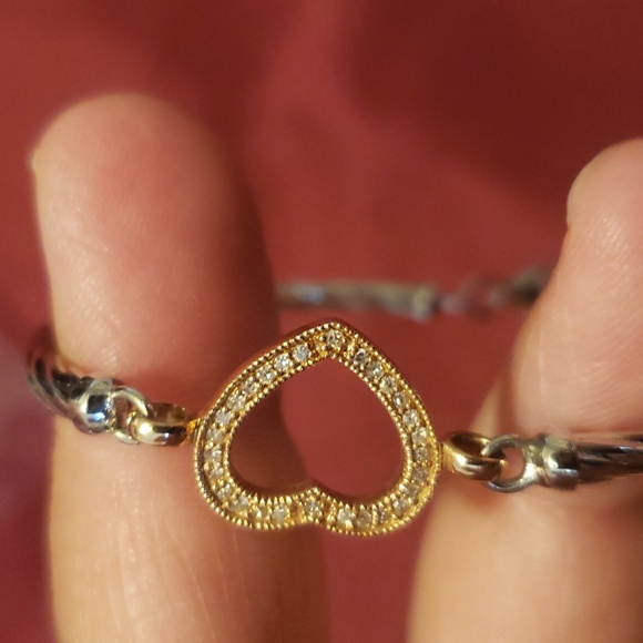 Diamond Gold Heart Bracelet 6 1/2" - Picture 7 of 12